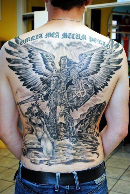 满背逼真的天使纹身图案大全