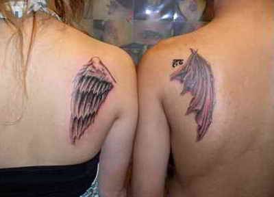 情侣对称天使的翅膀纹身