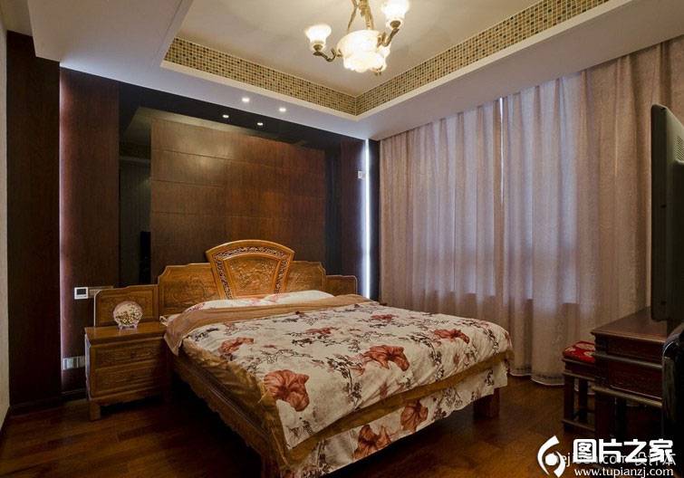简中式别墅卧室装修效果图复古精致