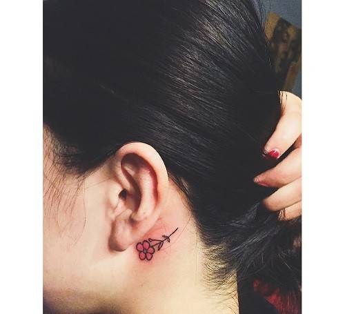 女生耳背小型隐形纹身图案大全