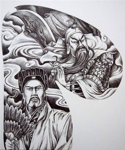黑白图腾半甲纹身图案手稿