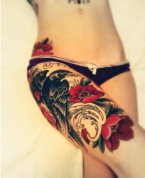 女生腿部艺术个性纹身图案