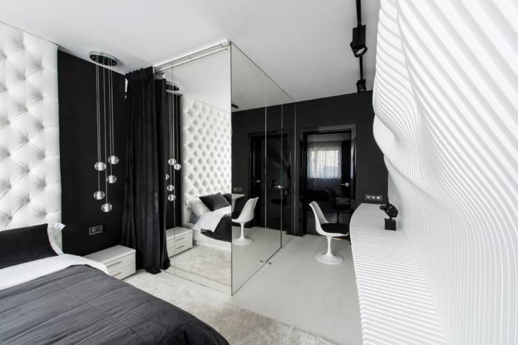 黑白创意波浪个性卧室精美效果图