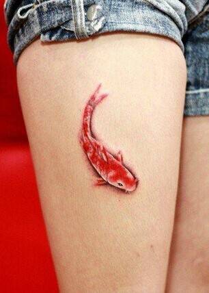 女生纤细小腿鲤鱼纹身图案