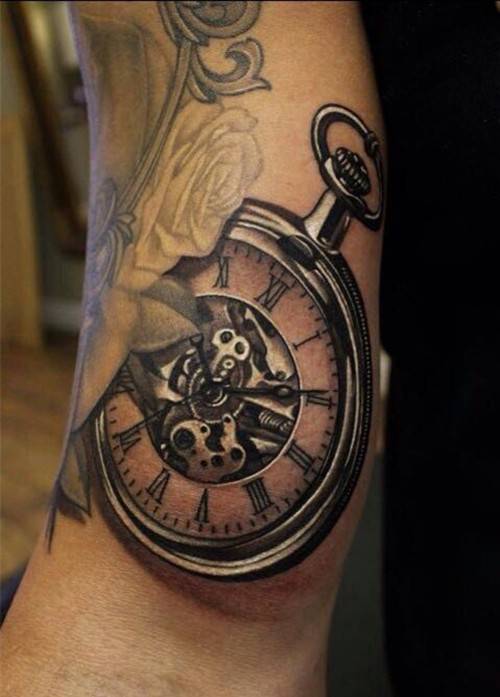 男士手臂3d钟表纹身图案时尚特别