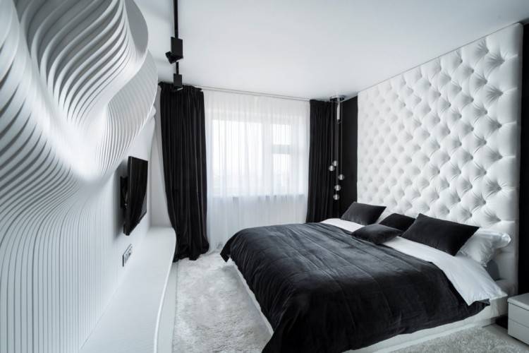 黑白创意波浪个性卧室精美效果图