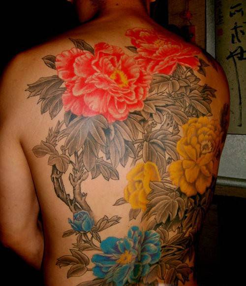 满背的创意唯美花卉纹身图片