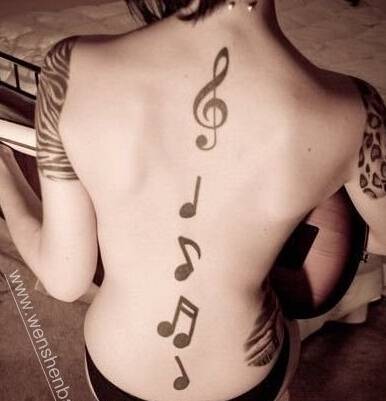 音乐符号清新黑白个性纹身图案