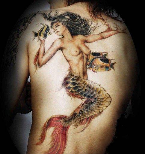 美人鱼满背纹身图片超级精美逼真