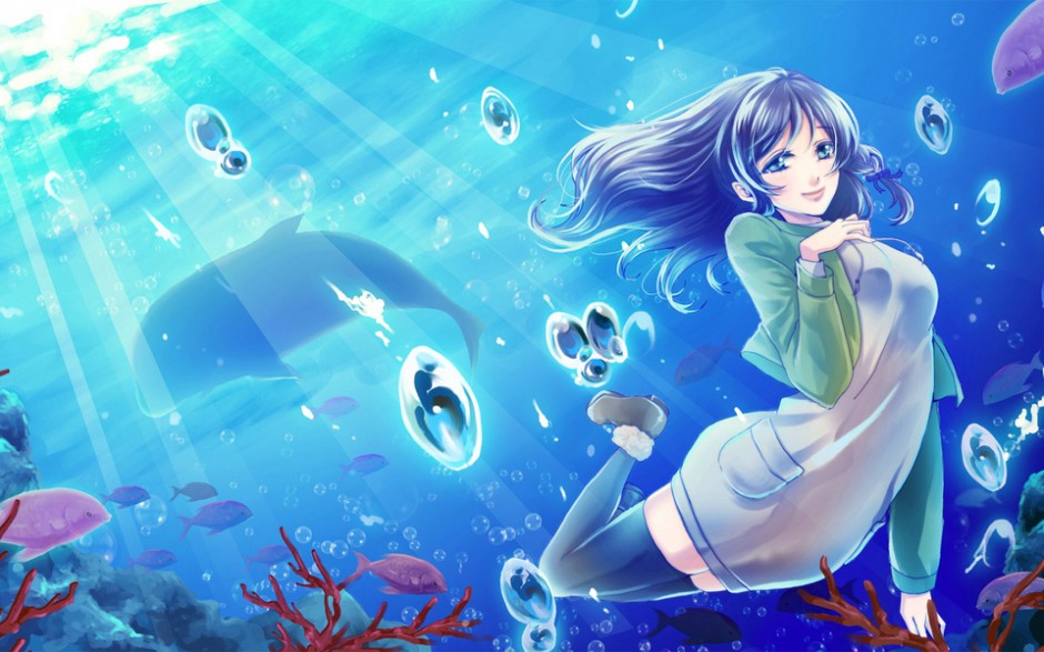 动漫图片女生蓝色性感制服竖图