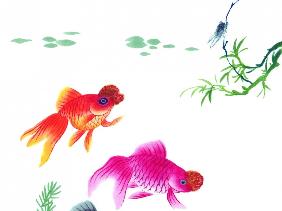 中国传统唯美鱼类水墨画高清壁纸