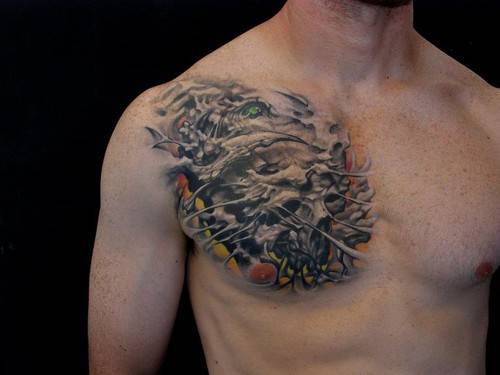 西班牙名师3d胸部图腾纹身图片