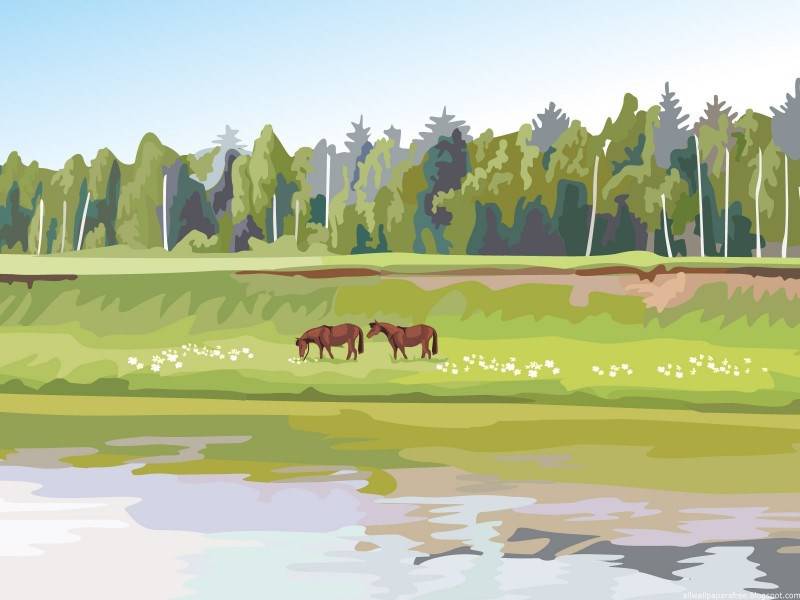 高清乡村绿树水彩壁纸