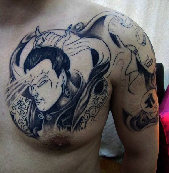 超酷的半甲二郎神纹身图案