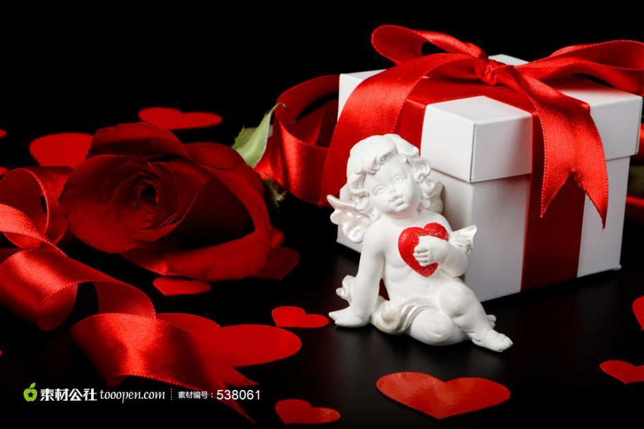 爱神天使与礼物玫瑰花图片素材