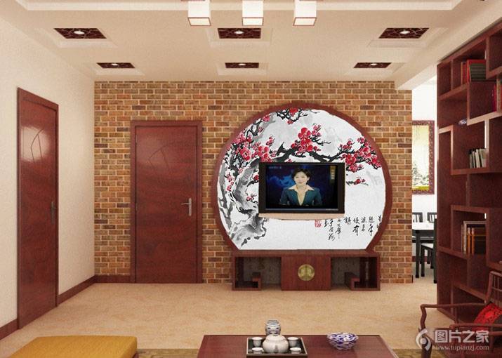 客厅电视背景墙中式装修效果图片