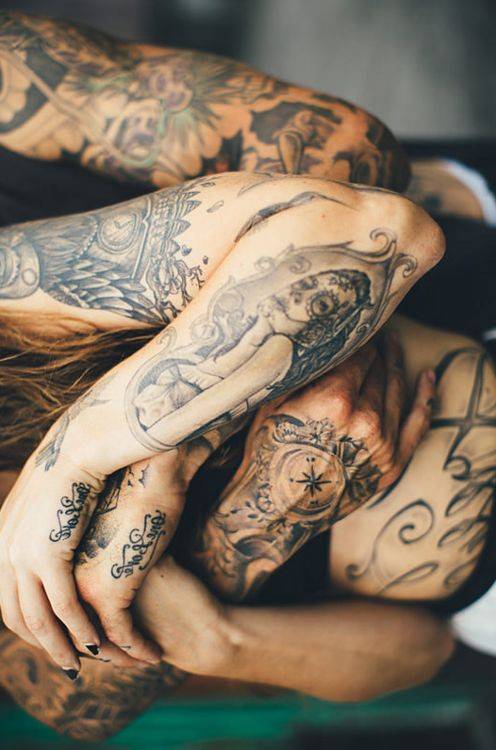 情侣个性时尚彩绘黑白纹身图案