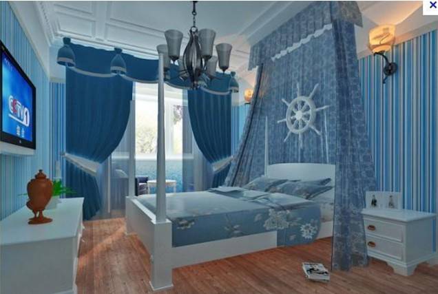 小户型卧室地中海蓝白风格装修图片