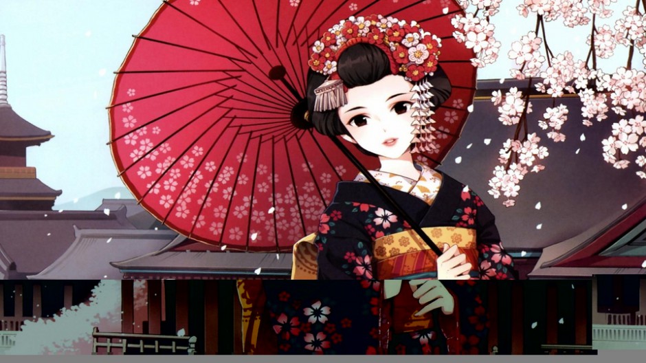 拿着伞的唯美动漫美少女图片