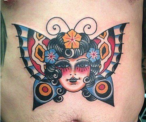 腹部蝴蝶艺术彩绘纹身图案