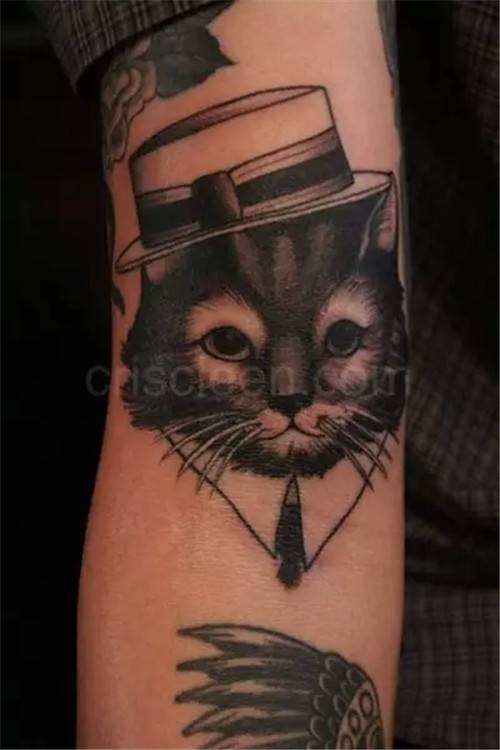 非主流手臂纹身 呆萌猫咪图案个性纹身