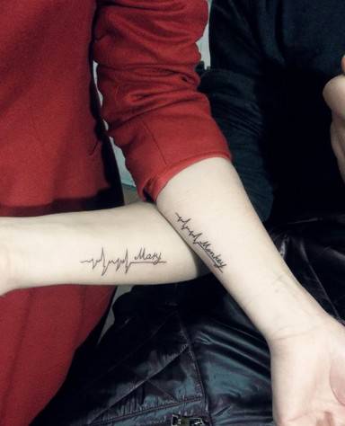 情侣手臂心电图纹身图案大全