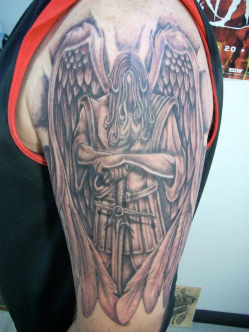 欧美帅哥手臂天使纹身图案大全