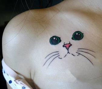 美女胸部可爱猫咪纹身图片