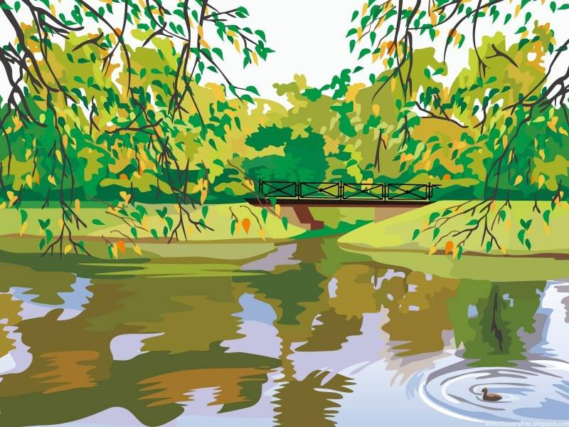 高清乡村绿树水彩壁纸