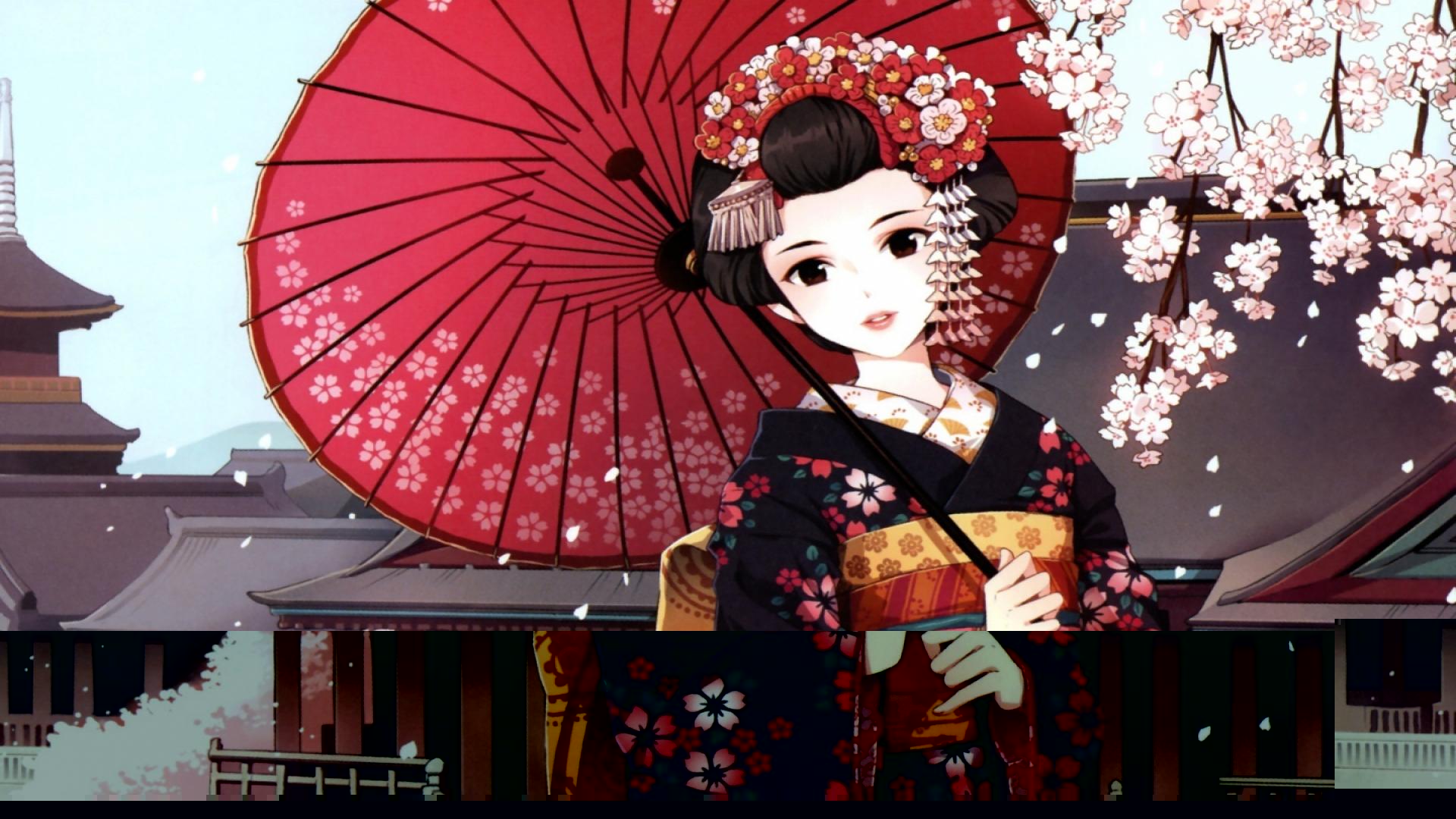 撑雨伞的动漫美女图片