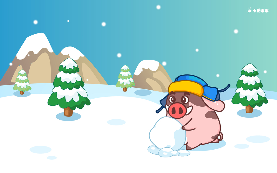 小猪滚滚红色圣诞节主题节日壁纸