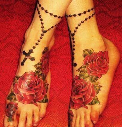 女生脚部彩绘纹身图片