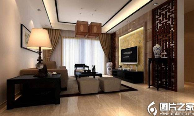 简约中式古典客厅背景墙装修效果图