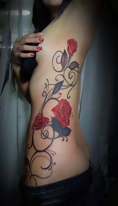 简单个性纹身图案 性感女郎腰部彩绘纹身