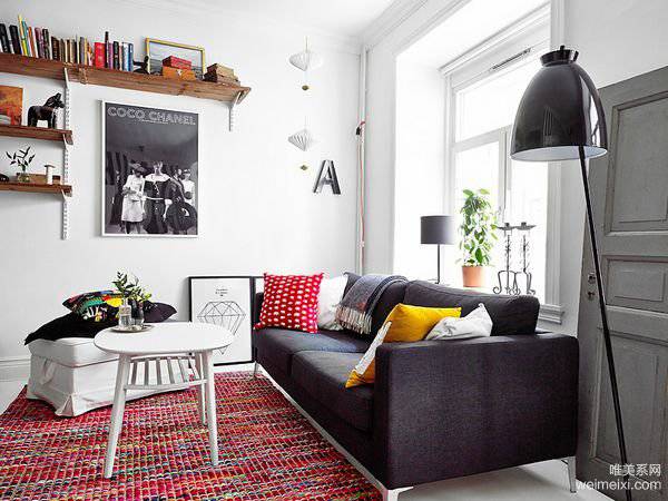 一居室黑白红混搭风格装修效果图