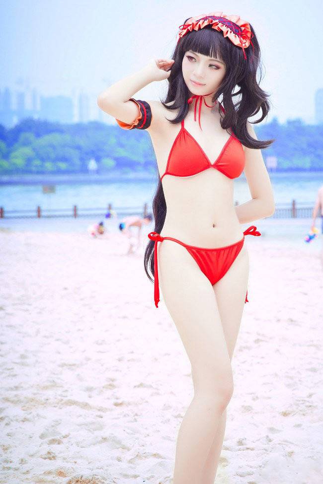 可爱女生海滩cosplay图片泳装
