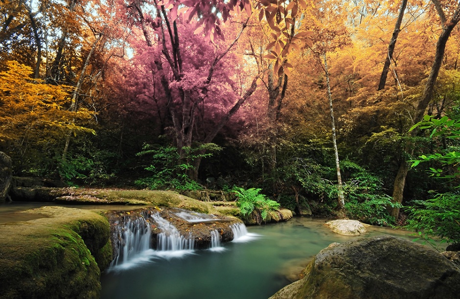 林间瀑布风景高清图片