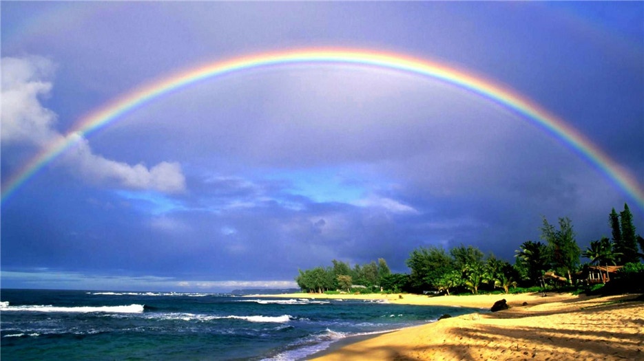梦幻般唯美的海边彩虹景色图片