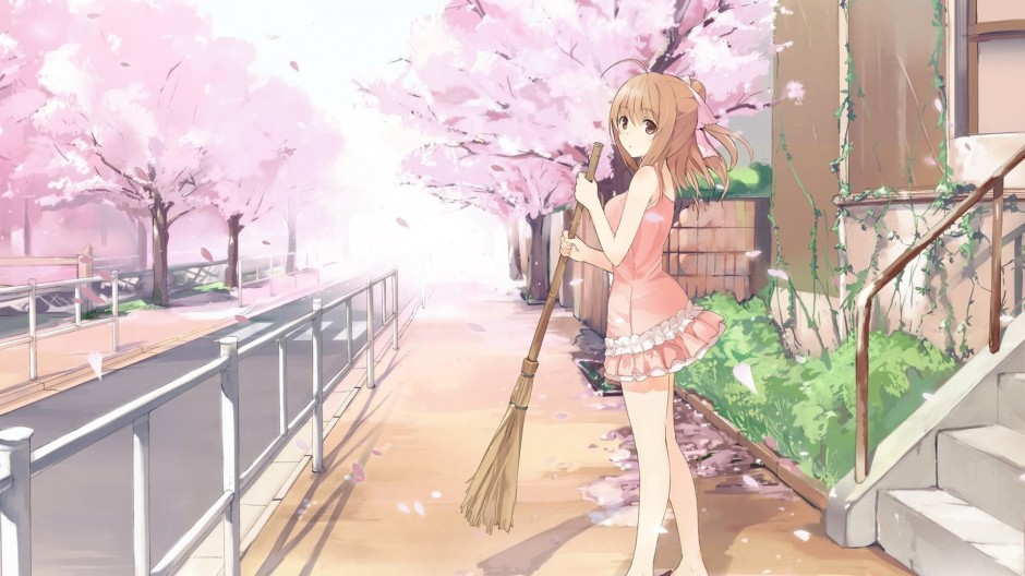日本动漫樱花树下美少女壁纸