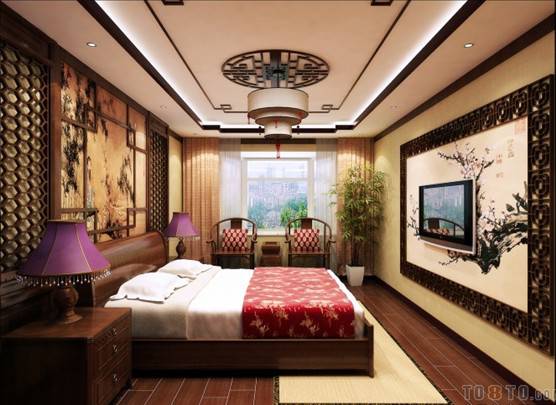 别墅古典中式卧室装修图片