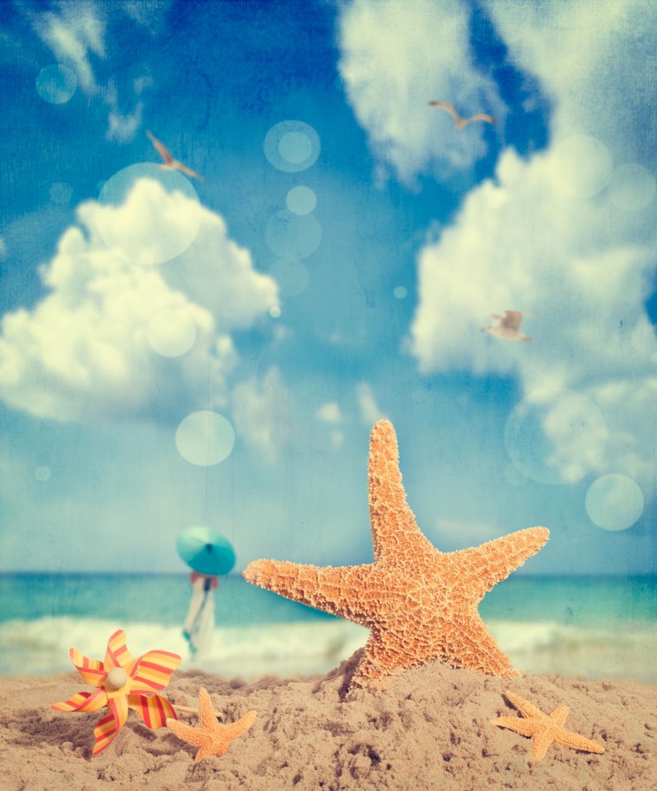 沙滩上的唯美海星图片素材