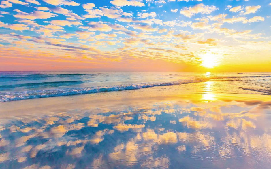 夕阳下的大海高清风景图片