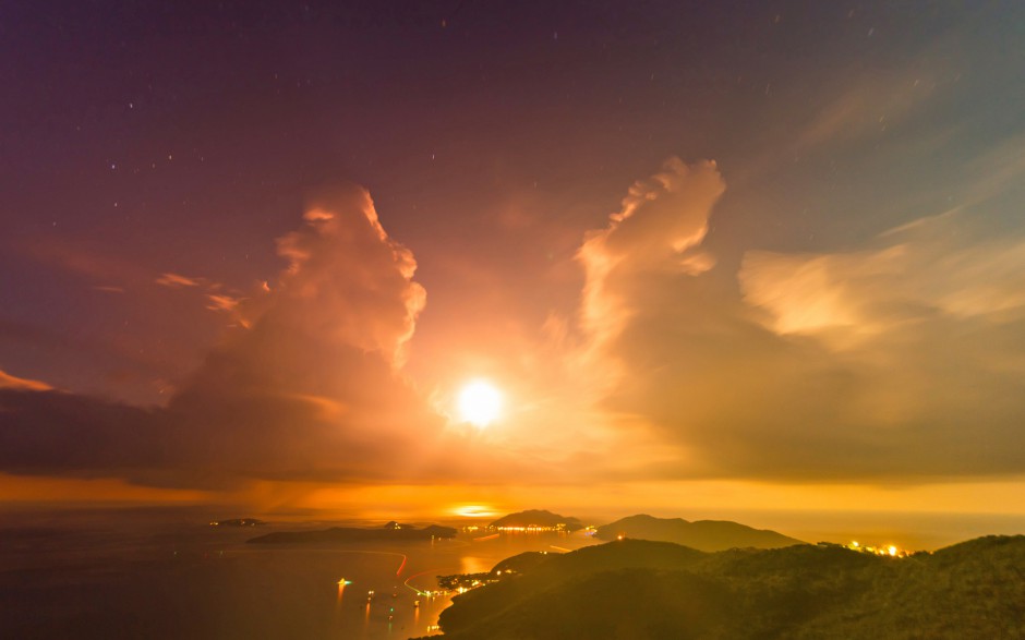 夕阳下的大海高清风景图片