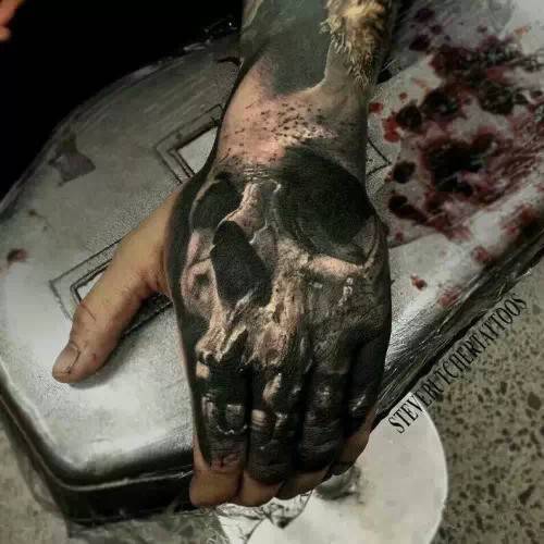 暗黑恐怖骷髅手臂纹身图案