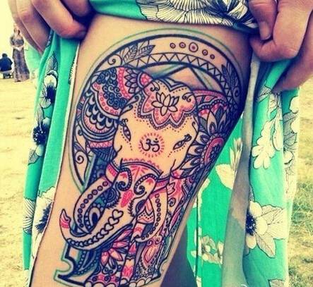 印度象神腿部纹身图案