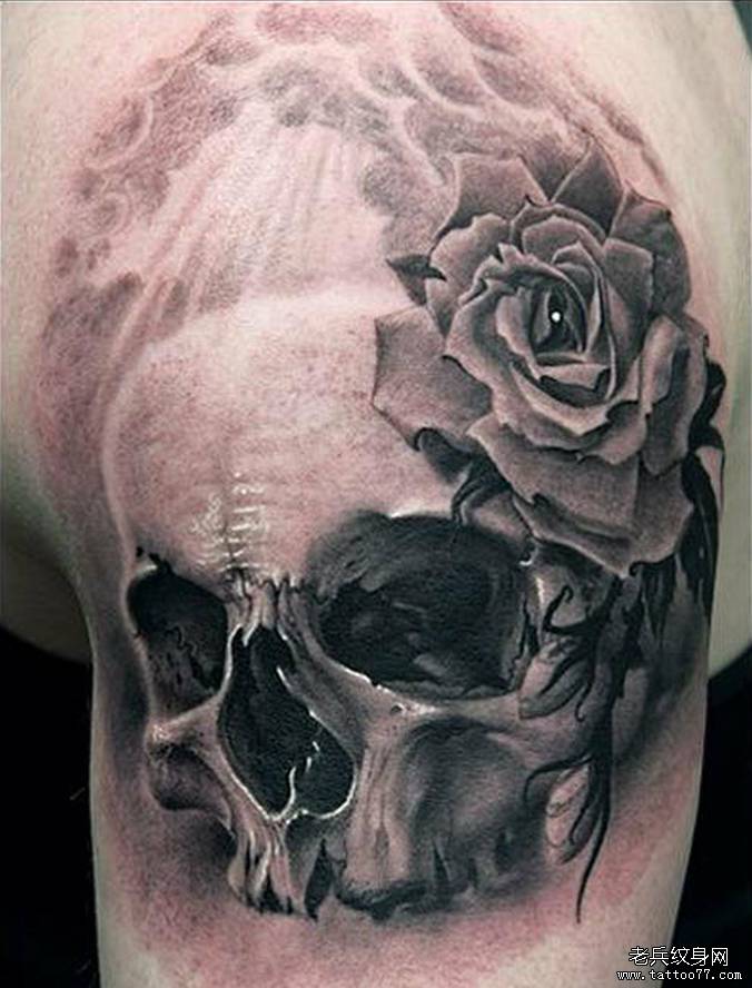 酷黑骷髅艺术手臂纹身图案