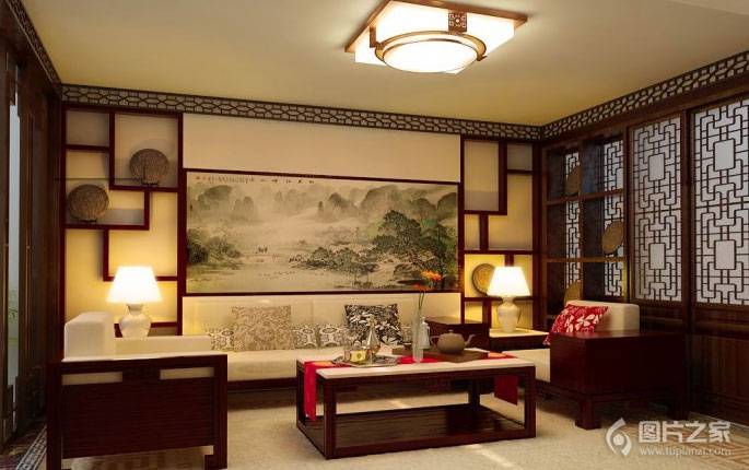 别墅古典中式客厅装修效果图