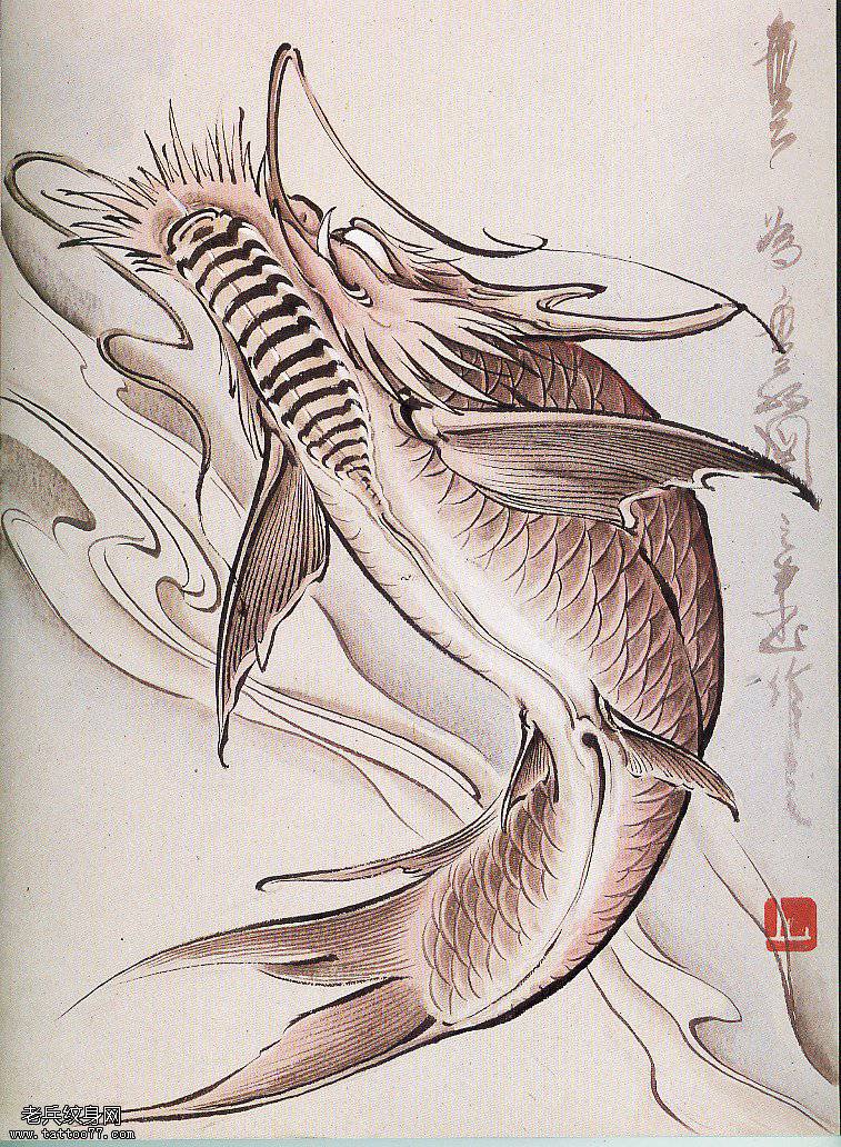 霸气鳌鱼艺术纹身图案