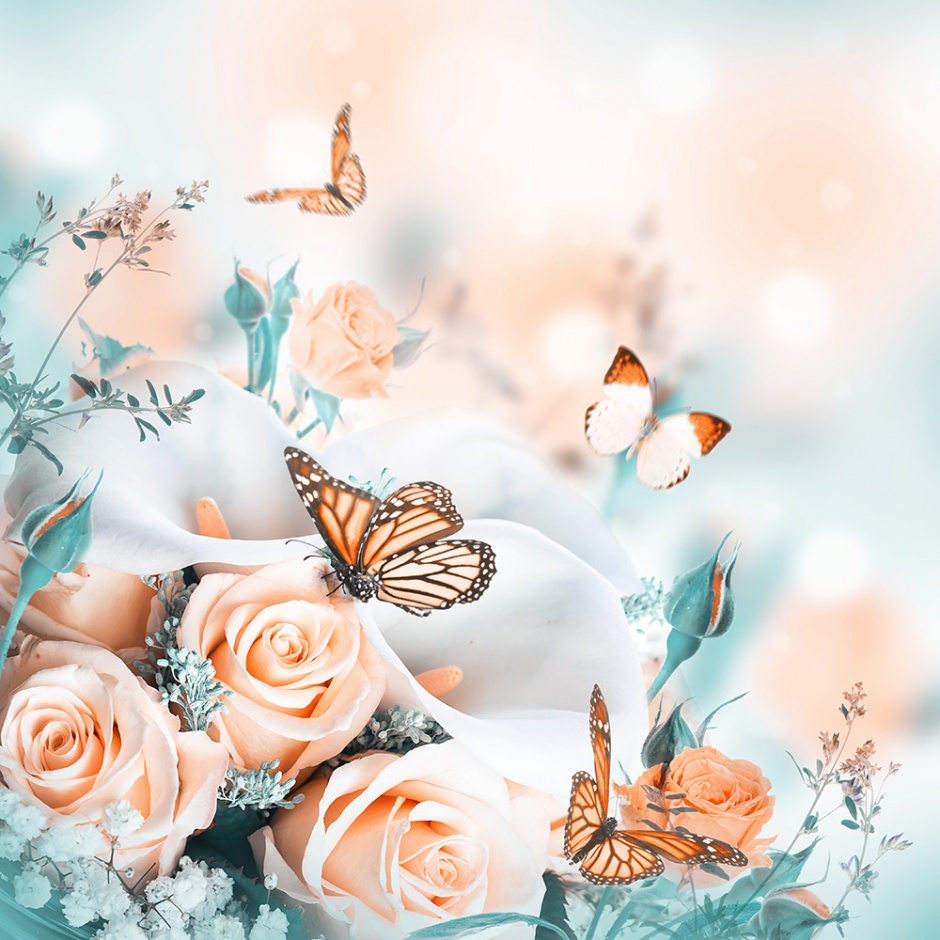 唯美浪漫的春天蝴蝶水彩花卉壁纸