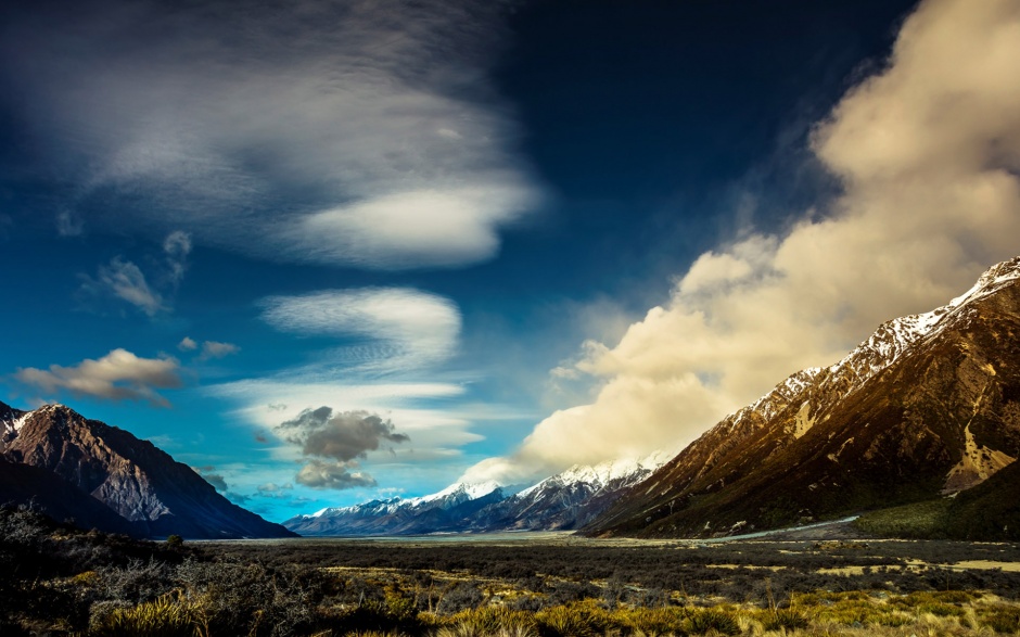 壮观迷人新西兰火山山脉风景壁纸
